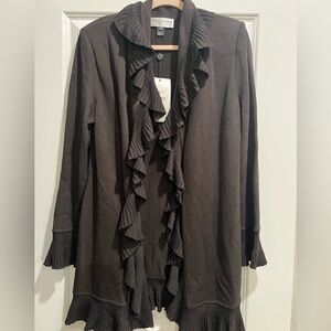 St. John Collection Mahogany Ruffled Cardigan